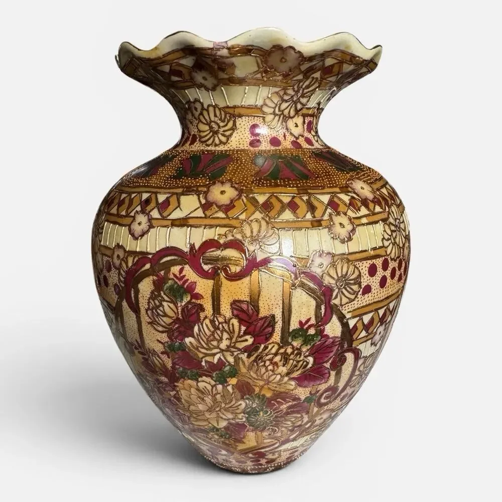 Vintage Oriental Hand-Painted Porcelain Vase